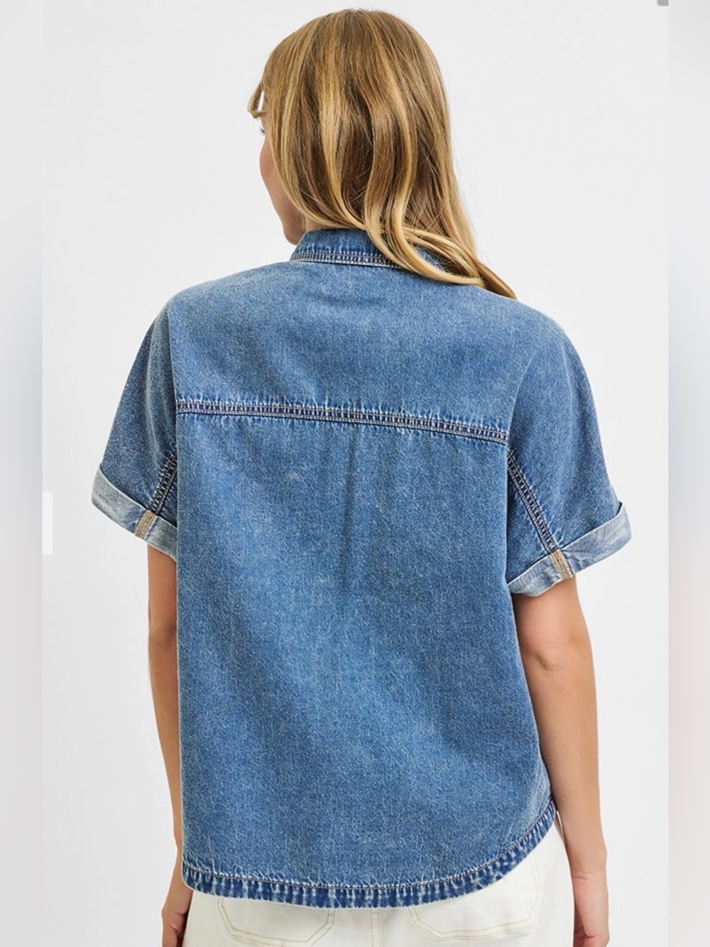 305. RISEN Casual Button-Front Denim Shirt - Blue - Picture 3 of 3
